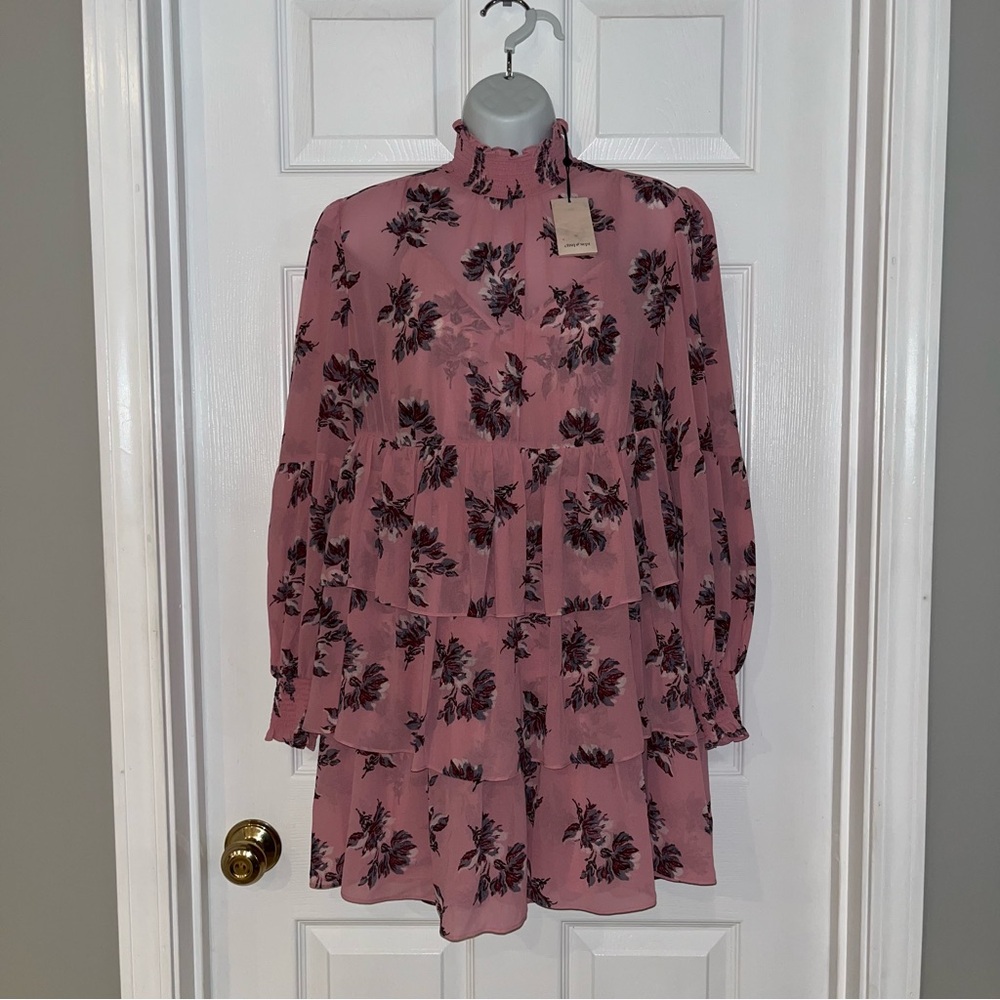 Cinq a Sept Corrine Floral‎ Tiered Mini Smocked Neck Sleeve Dress 6 Coquette NEW